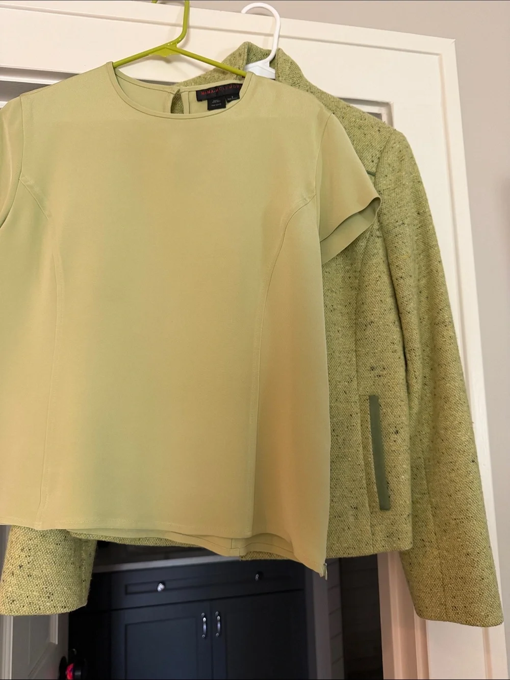 Nina Mclemore Set- Lime Green Tweed Blazer and 100% Silk Matching Top